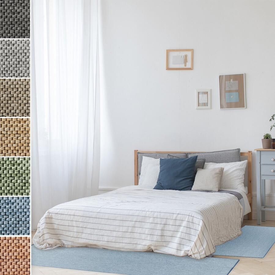 Floordirekt Slaapkamen vloerkleed in Sisal-Optik Sabang 3-Delig Blauw 1 Loper: 67 x 330 cm + 2 Loper: 67 x 130 cm