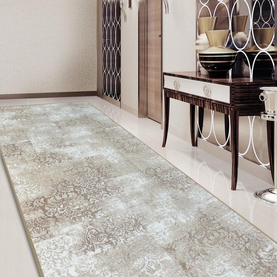 Floordirekt Tapijt Loper Davoli met Patroon Op Maat Gemaakte Fijn Lus Tapijt Loper Voor Keuken Hal & Woonkamer Ornament Vintage Oosters Rooster in Beige 80 x 100 cm