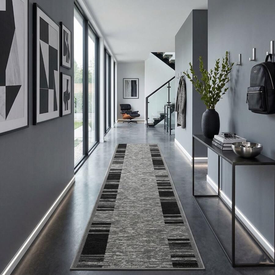 Floordirekt Tapijt Loper Navona Loper voor Keuken Hal & Woonkamer Fijn Lusjes Tapijt Antislip & Antistatisch Moderne Hal Tapijt Grijs Antraciet 80 x 150 cm - Foto 2