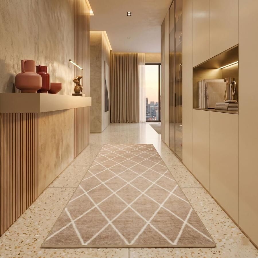 Floordirekt Tapijtloper Cosenza Op Maat Modern Ruitdesign- Antislip Beige 80 x 250 cm - Foto 2