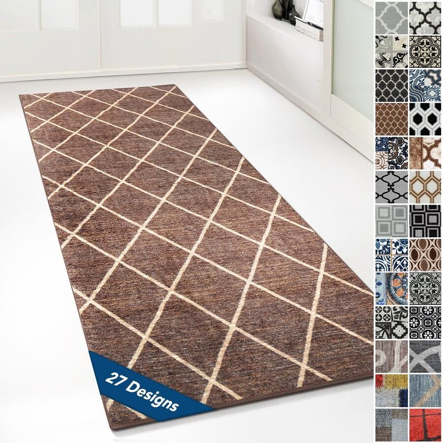 Floordirekt Tapijtloper Cosenza Op Maat Modern Ruitdesign- Antislip Bruin 80 x 250 cm