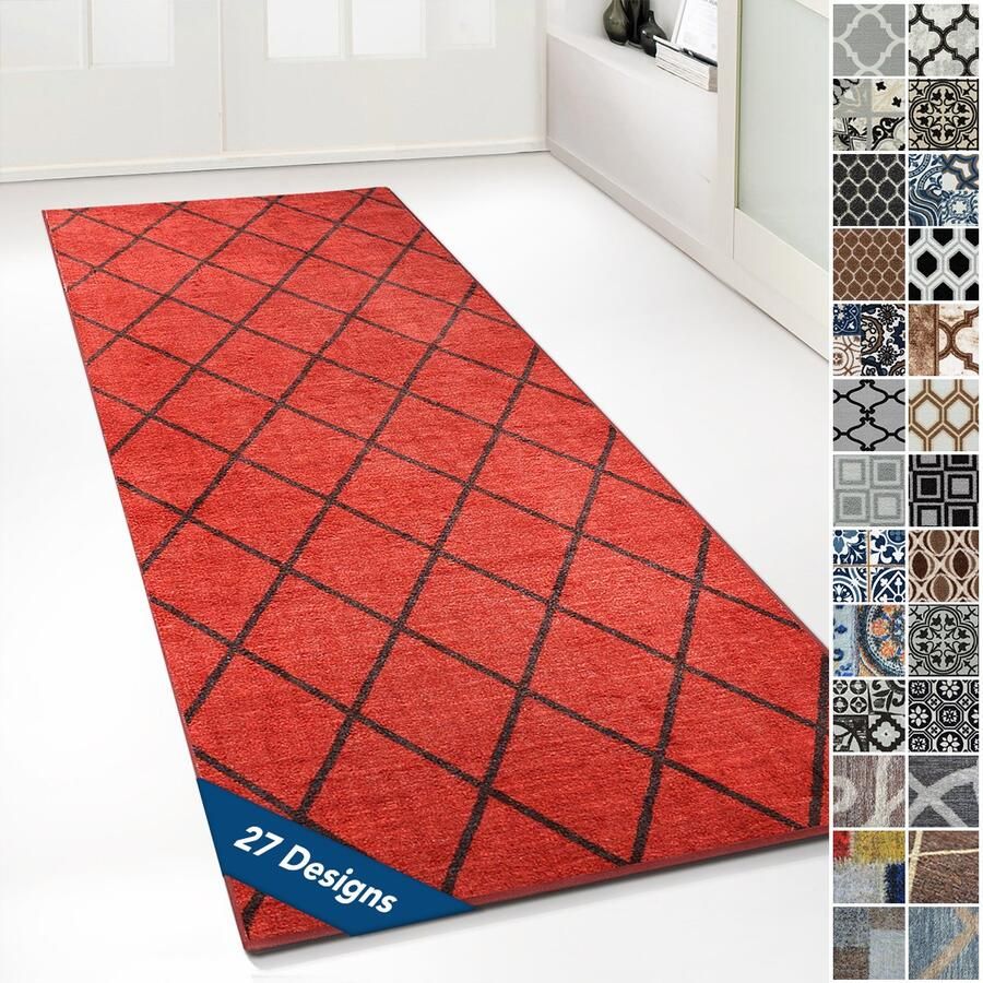 Floordirekt Tapijtloper Cosenza Op Maat Modern Ruitdesign- Antislip Rood 80 x 250 cm