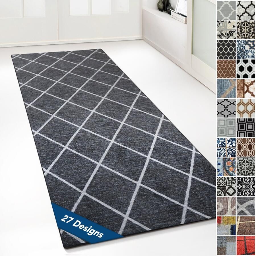 Floordirekt Tapijtloper Cosenza Op Maat Modern Ruitdesign- Antislip Zwart 80 x 250 cm