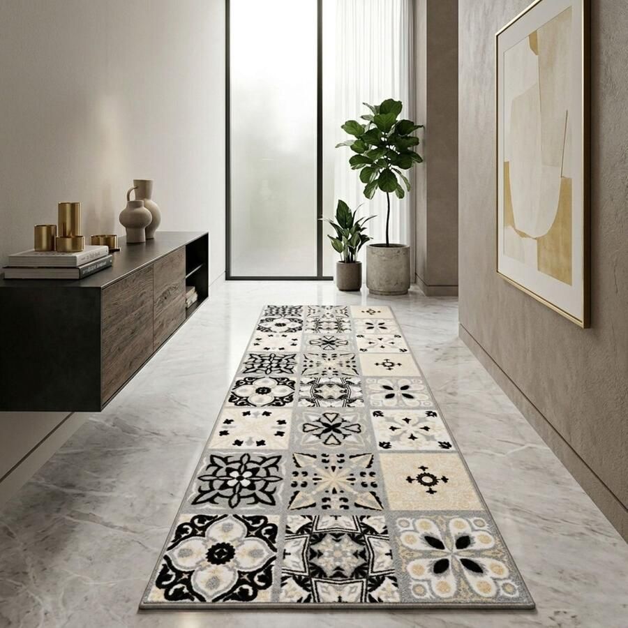 Floordirekt Tapijtloper Dublin Fijn Lussen Tapijt met Patroon Loper voor Keuken Hal & Woonkamer Antislip & Antistatisch Keukenloper 80 x 350 cm - Foto 2