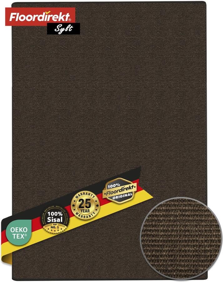 Floordirekt Sisal Vloerkleed Loper van Natuurlijke Vezels Vloerkleed voor Woonkamer Hal Slaapkamer Sisal Vloerkleed Sylt Donkerbruin 100 x 400 cm