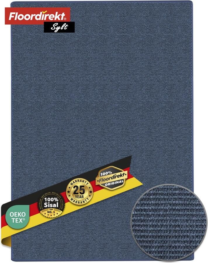 Floordirekt Sisal Vloerkleed Loper van Natuurlijke Vezels Vloerkleed voor Woonkamer Hal Slaapkamer Sisal Vloerkleed Sylt Blauw 80 x 500 cm