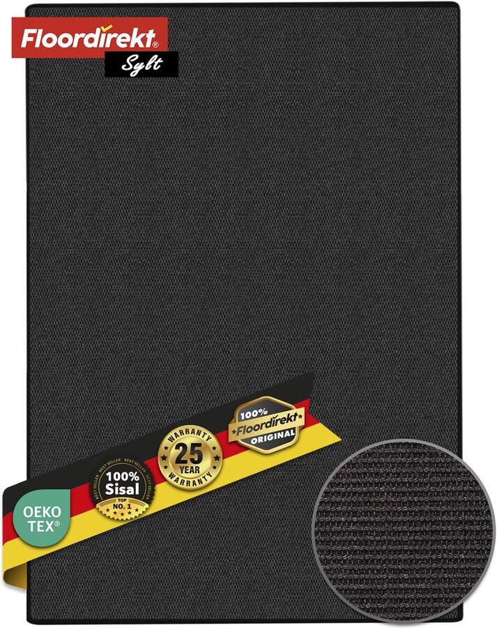 Floordirekt Sisal Vloerkleed Loper van Natuurlijke Vezels Vloerkleed voor Woonkamer Hal Slaapkamer Sisal Vloerkleed Sylt Zwart 80 x 500 cm