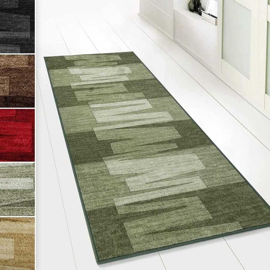 Floordirekt Tapijtloper Via Veneto voor Keuken Hal & Woonkamer Op Maat Tapijt per Meter Keukenloper Brug Woonkamer Tapijt Groen 80 x 300 cm