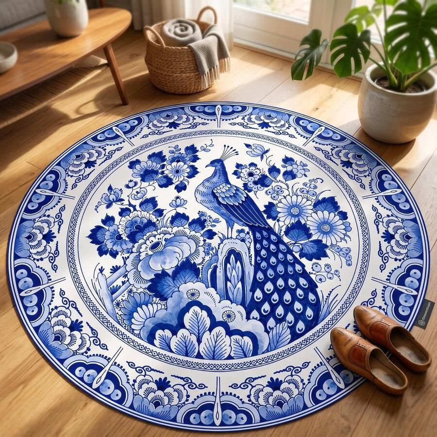Vloerkledenopvinyl.nl Vinyl Vloerkleed vinyl rond Hollands Bordje 120 cm Rond | Ontdek het Vloerkleed vinyl rond Hollands Bordje: stijlvol duurzaam en perfect voor gezinnen. Milieuvriendelijk hygiënisch en eenvoudig schoon te maken. Transformeer je interieur! - Foto 2
