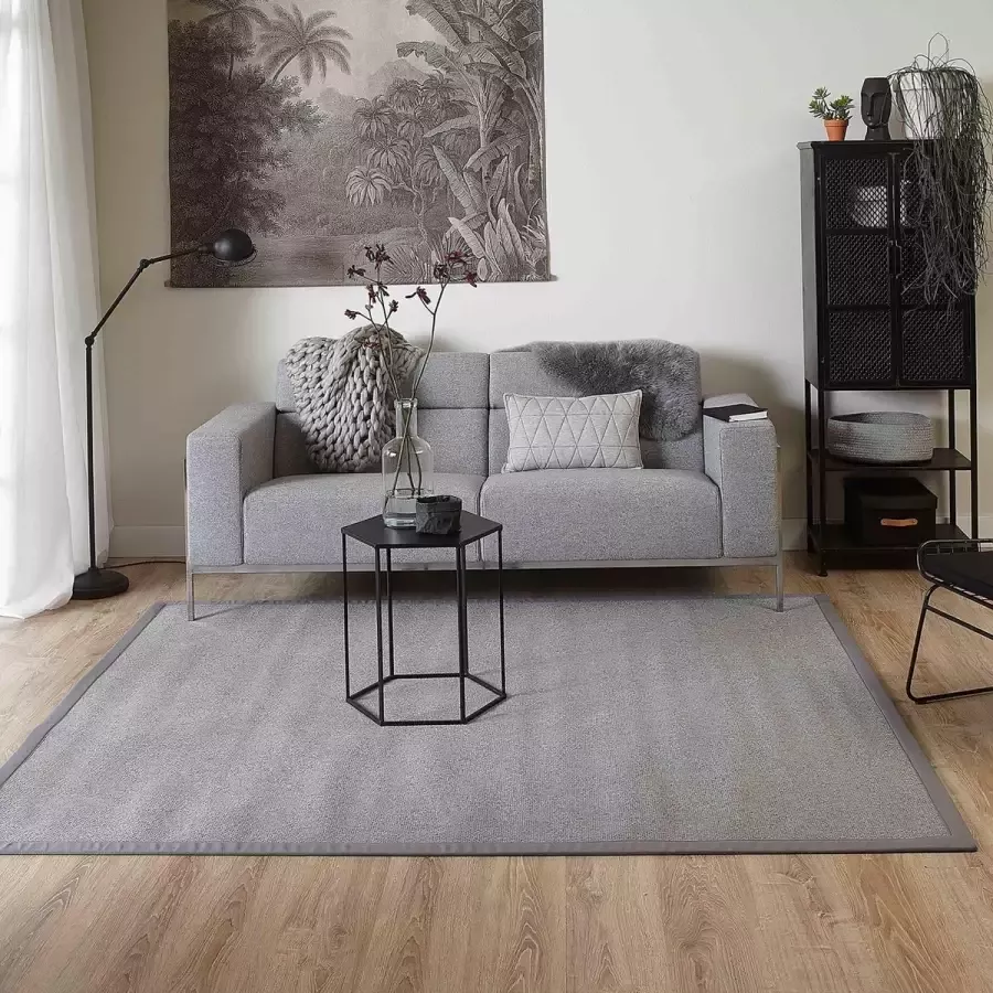 Floorpassion Castle 24 Wollen vloerkleed in Grijs met katoenen bandering