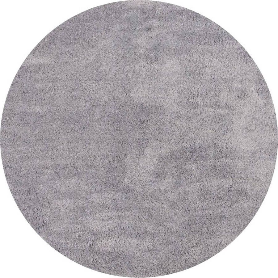 Floorpassion Destino 21 Rond hoogpolig vloerkleed in Licht Grijze kleursamenstelling