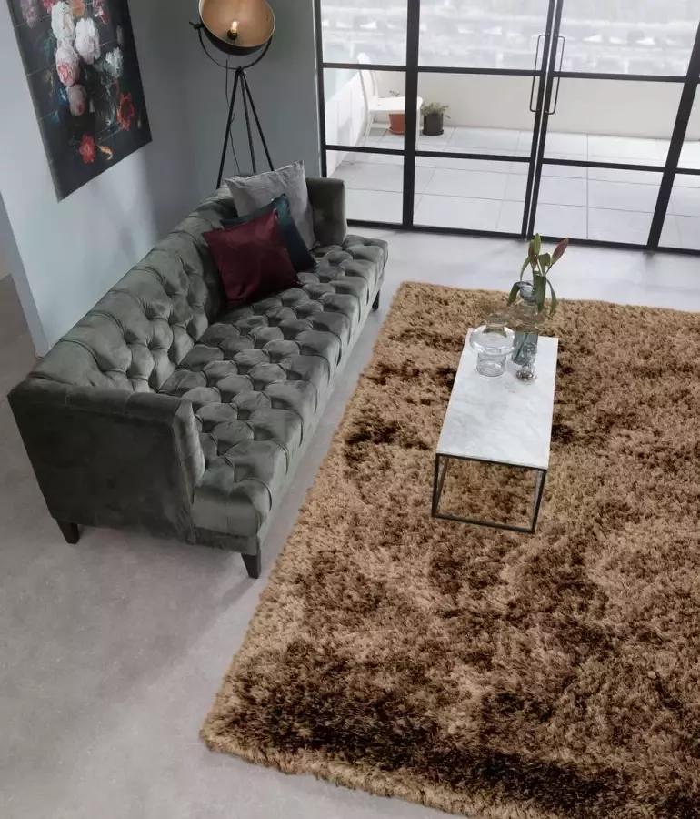 Floorpassion Dime 15- Rond Hoogpolig velours vloerkleed in Karamel