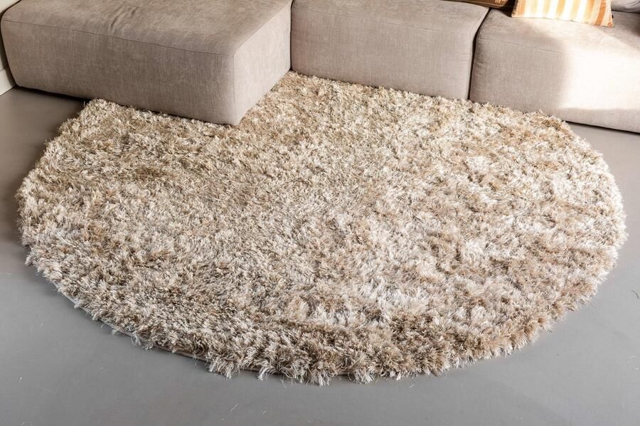 Floorpassion Dime 12- Rond Hoogpolig vloerkleed in Beige Zand