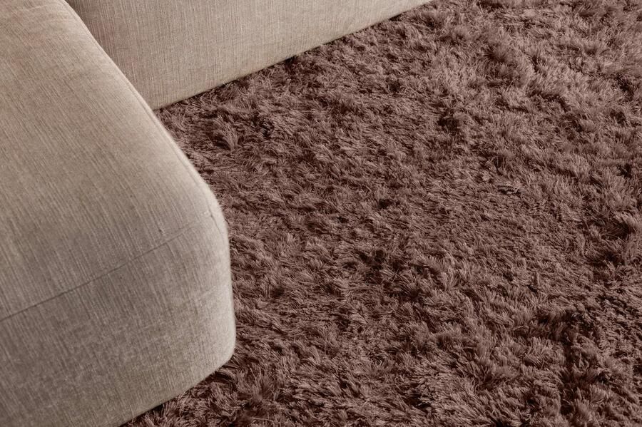 Floorpassion Dime 23- Rond Hoogpolig velours vloerkleed in Chocolate Grey