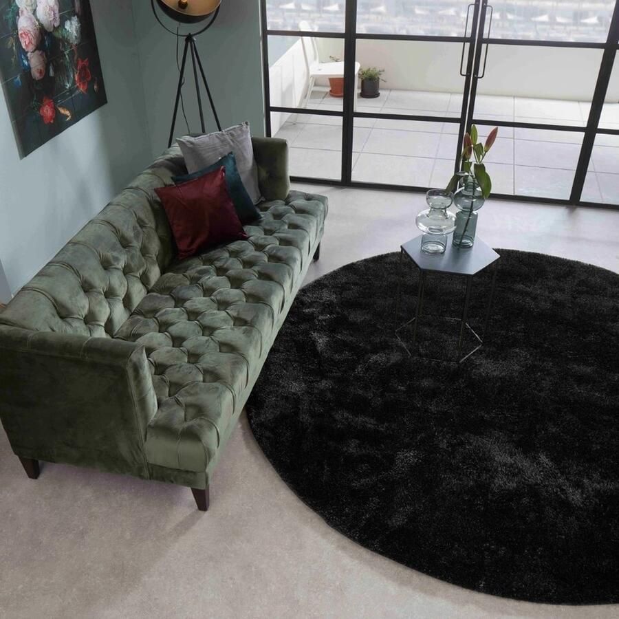 Floorpassion Ross 25 Rond vloerkleed in zwarte kleursamenstelling