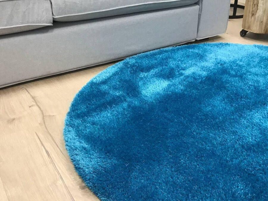 Floorpassion Ross 33 Rond hoogpolig vloerkleed in blauwe kleursamenstelling