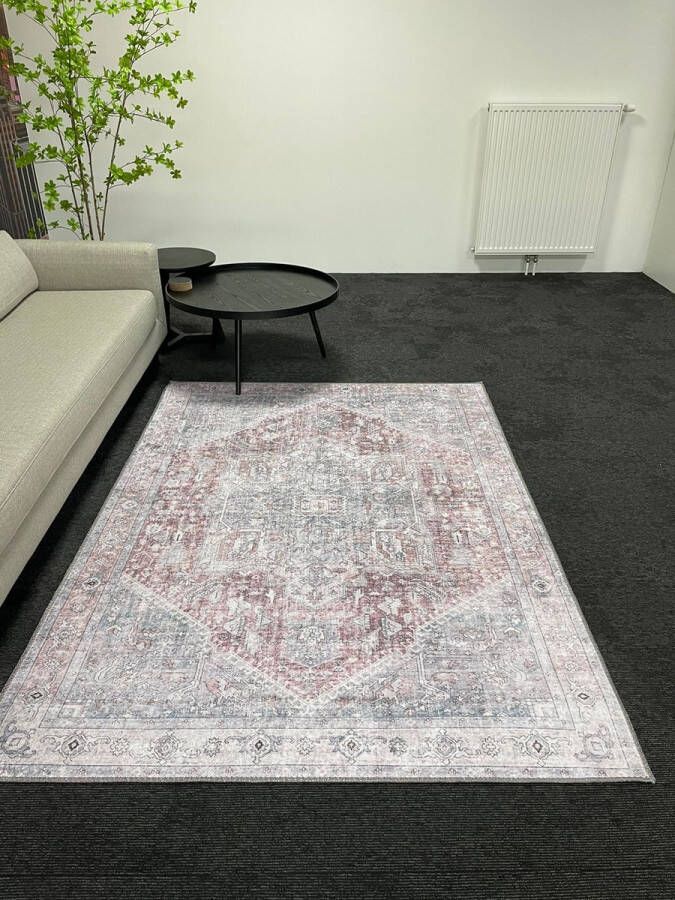 Floortraders Vintage vloerkleed grijs rood 140x200