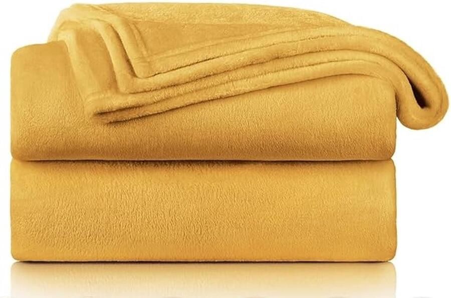 Floraweg Luxe Fleece Deken Ultra Soft and Warm- Flash in Lichtgewicht Pluche Deken voor Slaapbank 2 stuks Herfst Winter en Lente Geel