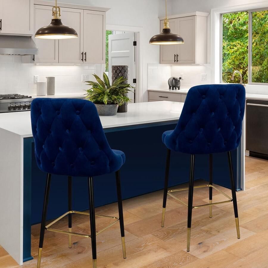 Floraya Barstoel Moonlight Donker Blauw Draagkracht 130KG Velours Design barstoel