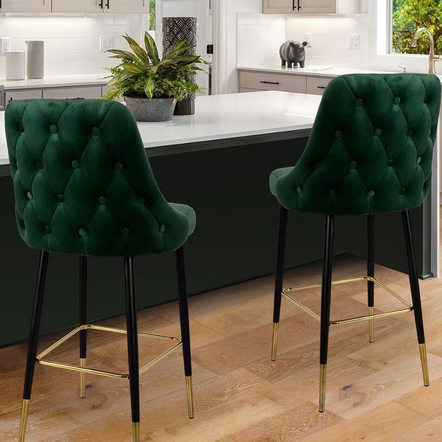 Floraya Barstoel Moonlight Donker Groen Draagkracht 130KG Velours Design barstoel