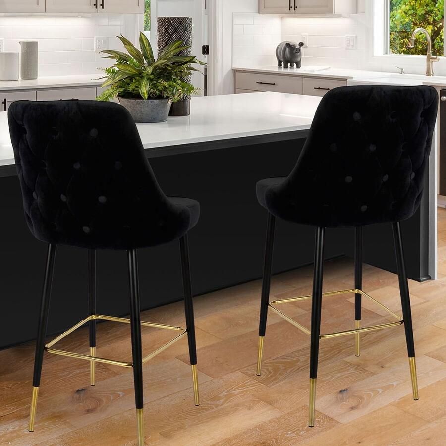 Floraya Barstoel Moonlight Zwart Draagkracht 130KG Velours Design barstoel