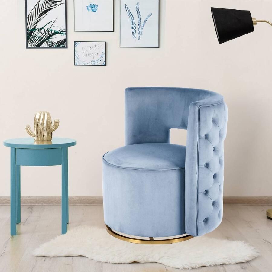 Floraya Draaifauteuil Beverly Lichtblauw velours 360 graden draaibaar Maximale draagkracht 120KG draaistoel