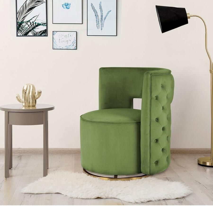 Floraya Draaifauteuil Beverly Pistache groen velours 360 graden draaibaar Maximale draagkracht 120KG draaistoel