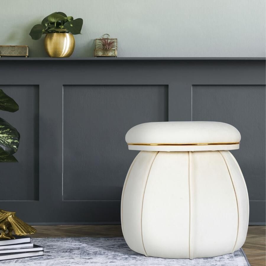 Floraya Hocker Corin Beige Goud 51 5x51 5x55cm (LxBxH) Draagkracht 160KG poef