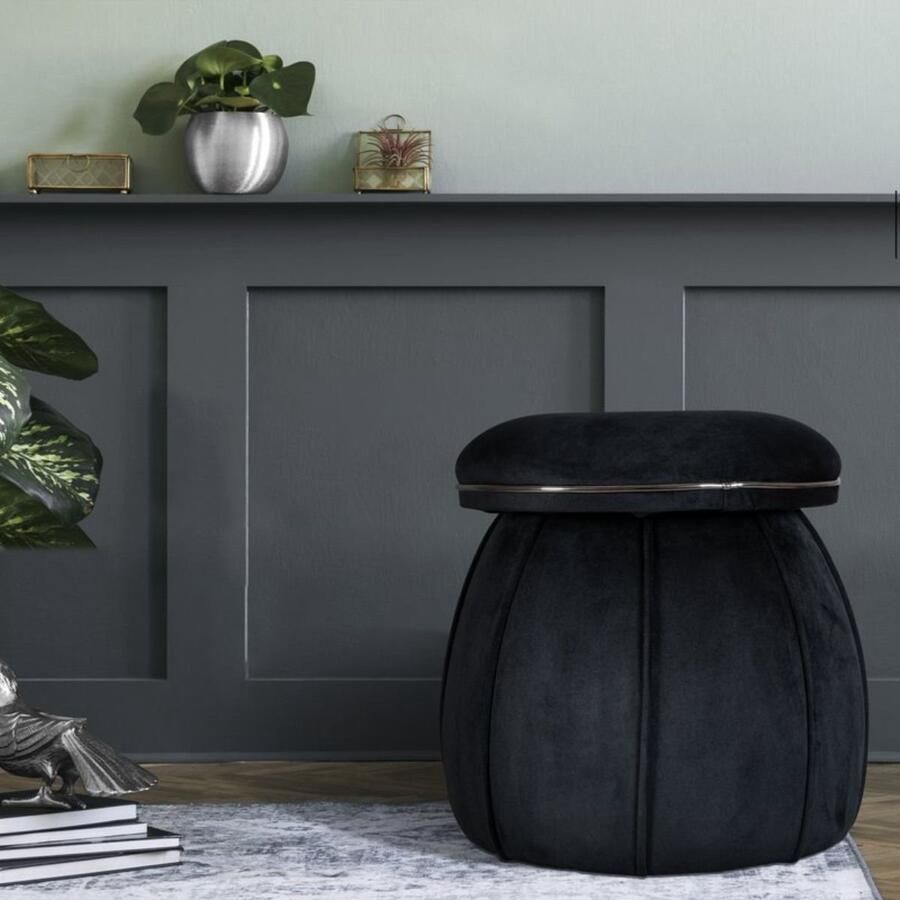 Floraya Hocker Corin Zwart 51 5x51 5x55cm (LxBxH) Draagkracht 160KG poef