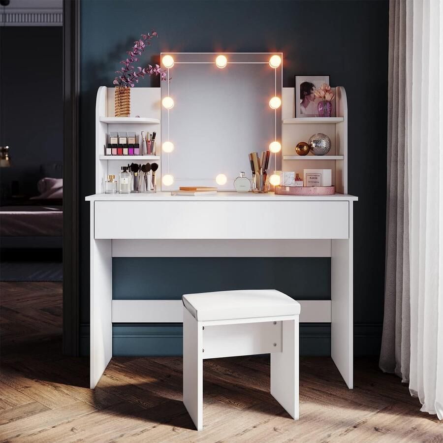 Floraya Make-uptafel met verlichting Incl. spiegel kruk LED verlichting en USB poort