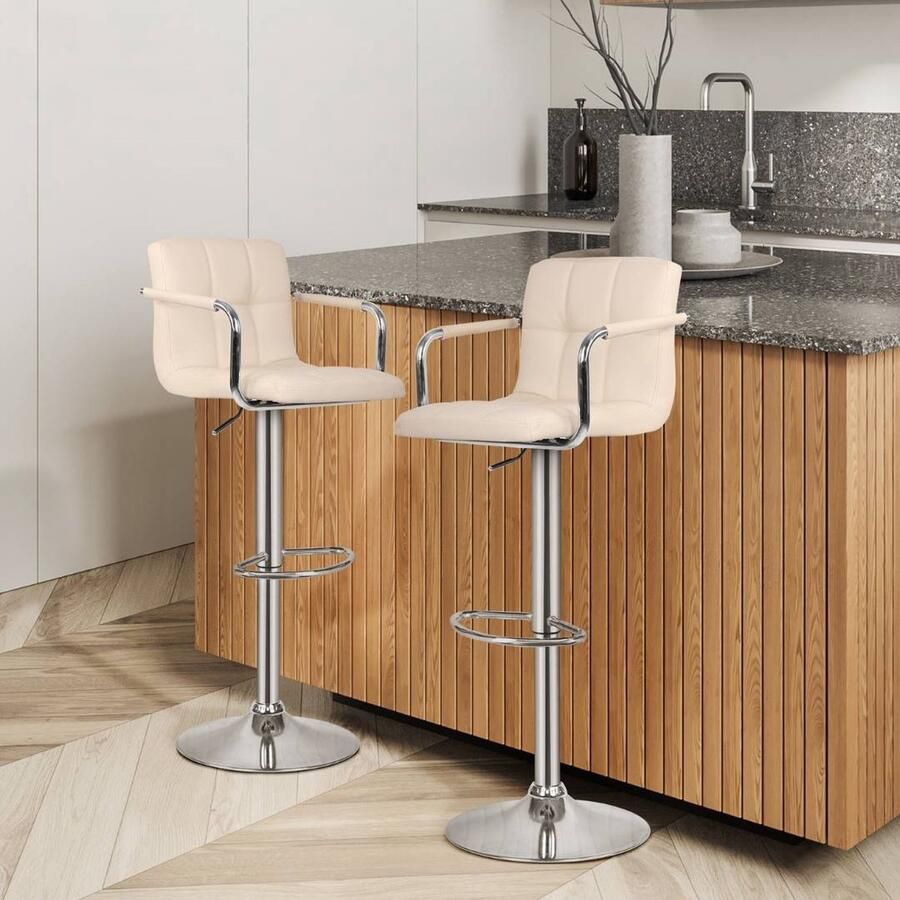Floraya Set 2 barstoelen Cube In hoogte verstelbaar 360 graden draaibaar Beige