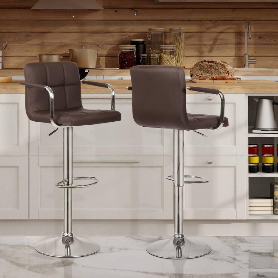 Floraya Set 2 barstoelen Cube In hoogte verstelbaar 360 graden draaibaar Bruin