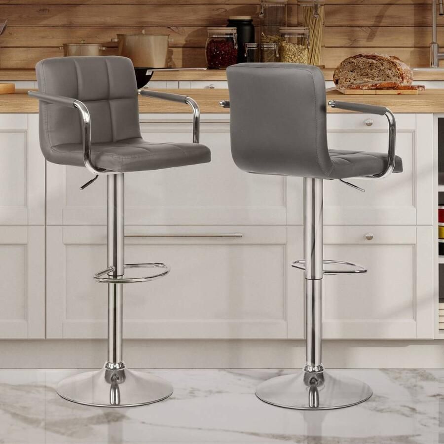 Floraya Set 2 barstoelen Cube In hoogte verstelbaar 360 graden draaibaar Grijs