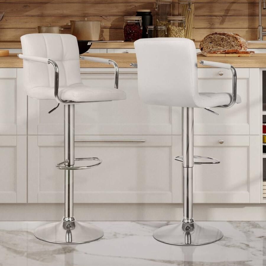 Floraya Set 2 barstoelen Cube In hoogte verstelbaar 360 graden draaibaar Wit