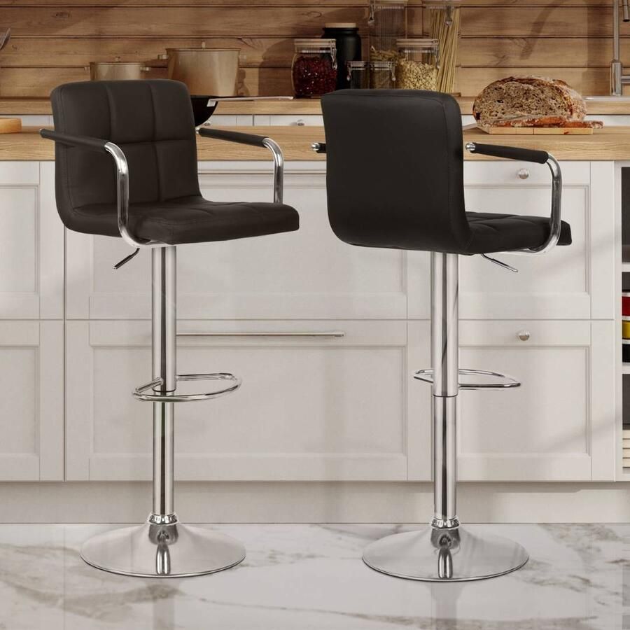 Floraya Set 2 barstoelen Cube In hoogte verstelbaar 360 graden draaibaar Zwart