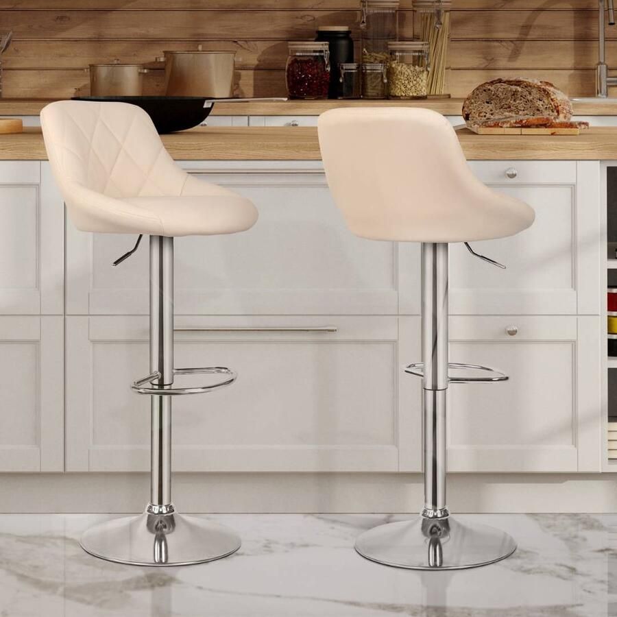 Floraya Set 2 barstoelen El Club In hoogte verstelbaar 360 graden draaibaar Beige