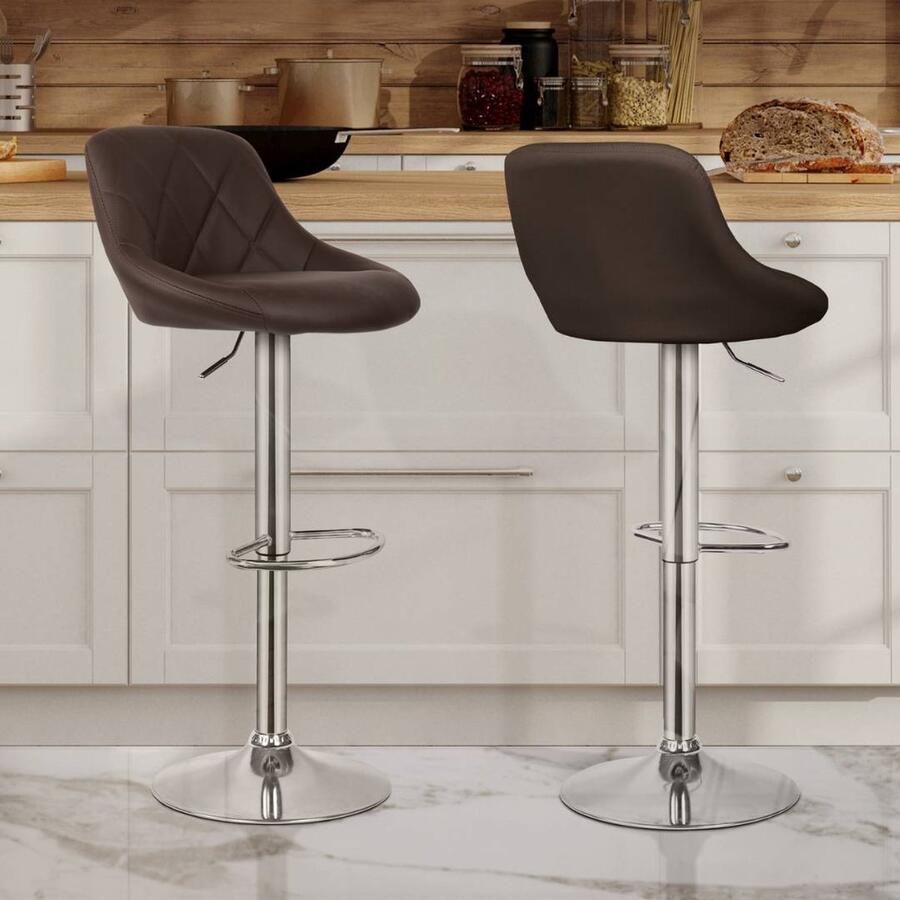 Floraya Set 2 barstoelen El Club In hoogte verstelbaar 360 graden draaibaar Bruin