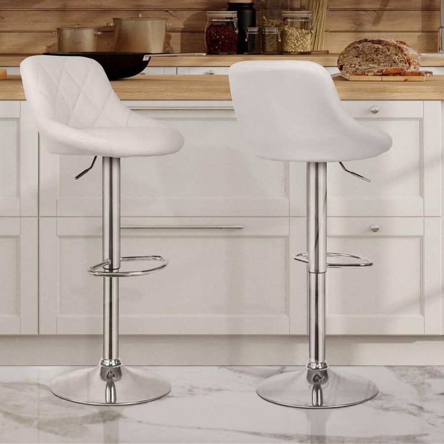 Floraya Set 2 barstoelen El Club In hoogte verstelbaar 360 graden draaibaar Wit