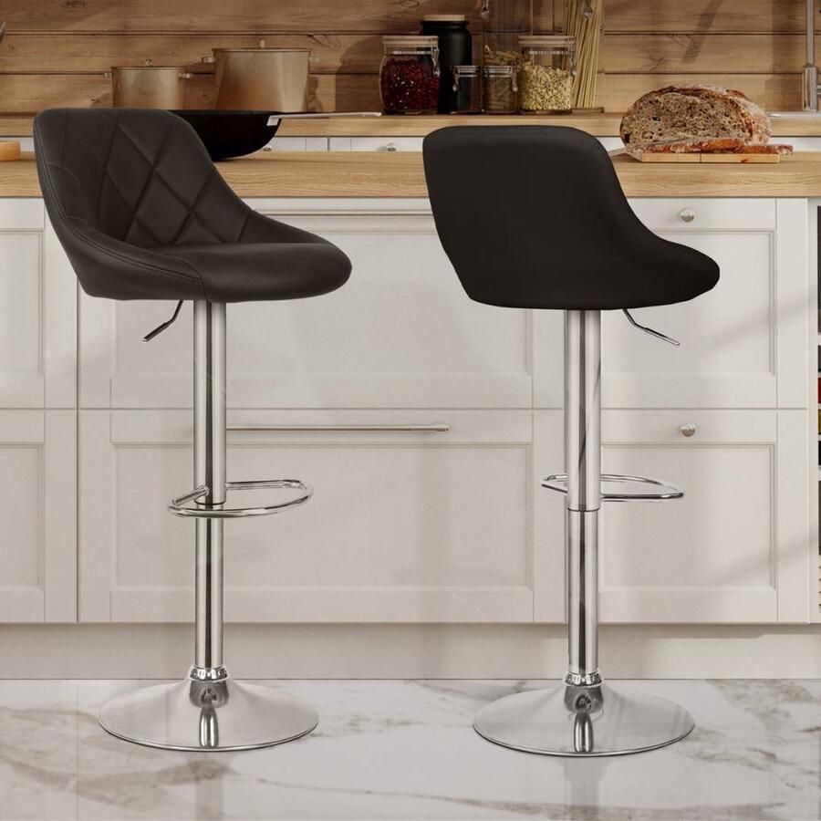 Floraya Set 2 barstoelen El Club In hoogte verstelbaar 360 graden draaibaar Zwart