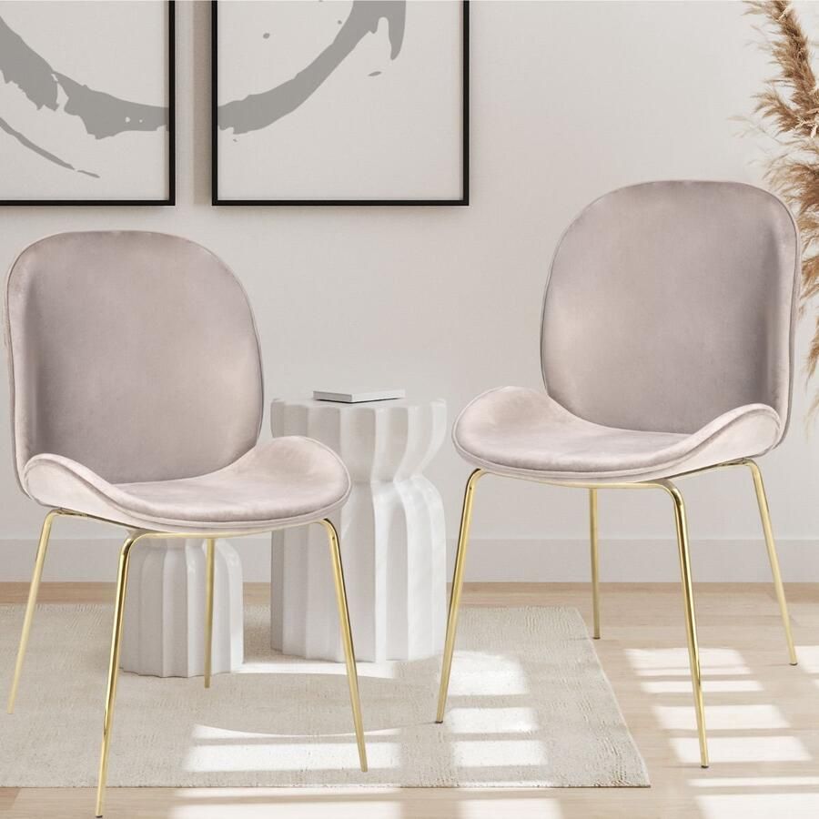 Floraya Set 2 eetkamerstoelen Charlize Beige Goud Velours 51x63x80cm (LxBxH) Draagkracht 100KG