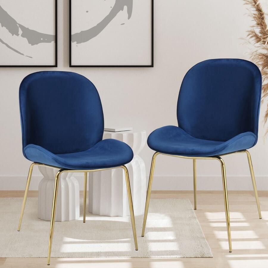 Floraya Set 2 eetkamerstoelen Charlize Blauw Goud Velours 51x63x80cm (LxBxH) Draagkracht 100KG