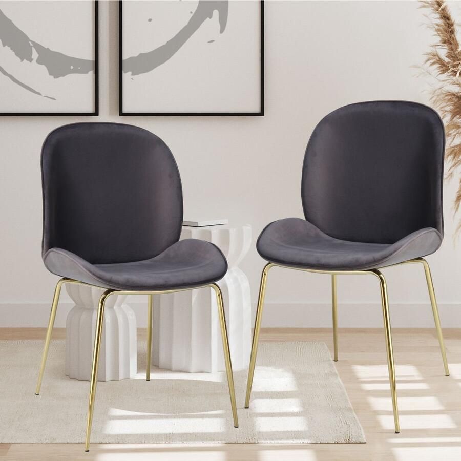 Floraya Set 2 eetkamerstoelen Charlize Grijs Goud Velours 51x63x80cm (LxBxH) Draagkracht 100KG