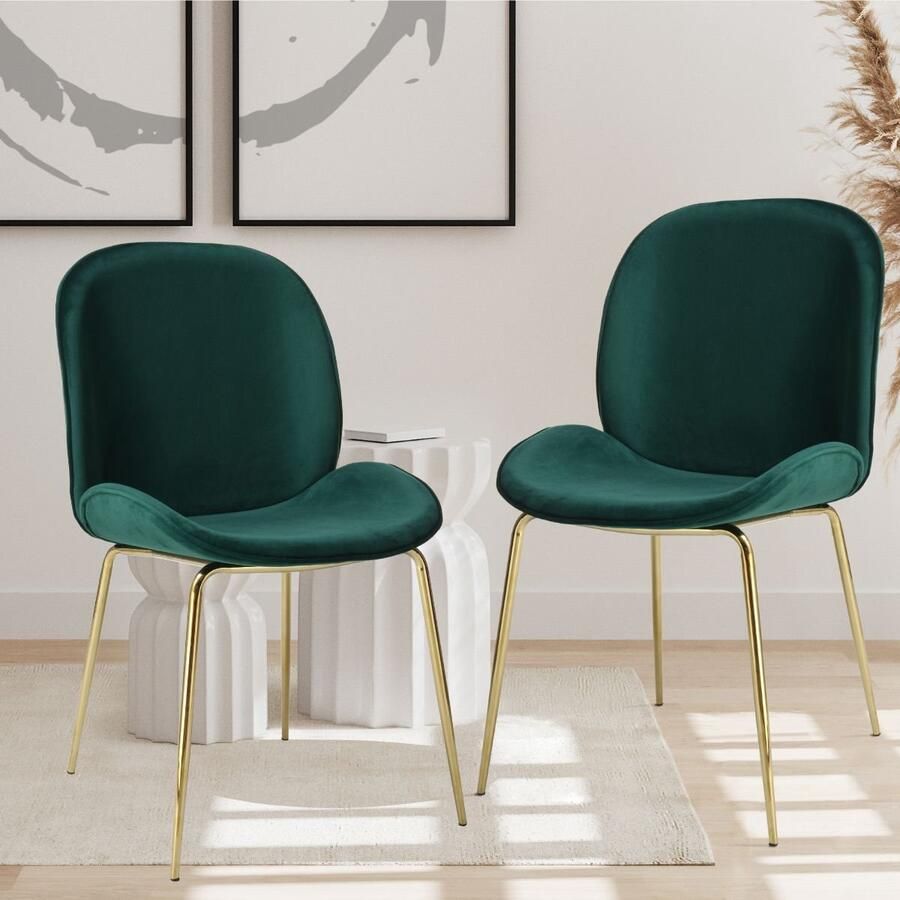 Floraya Set 2 eetkamerstoelen Charlize Groen Goud Velours 51x63x80cm (LxBxH) Draagkracht 100KG