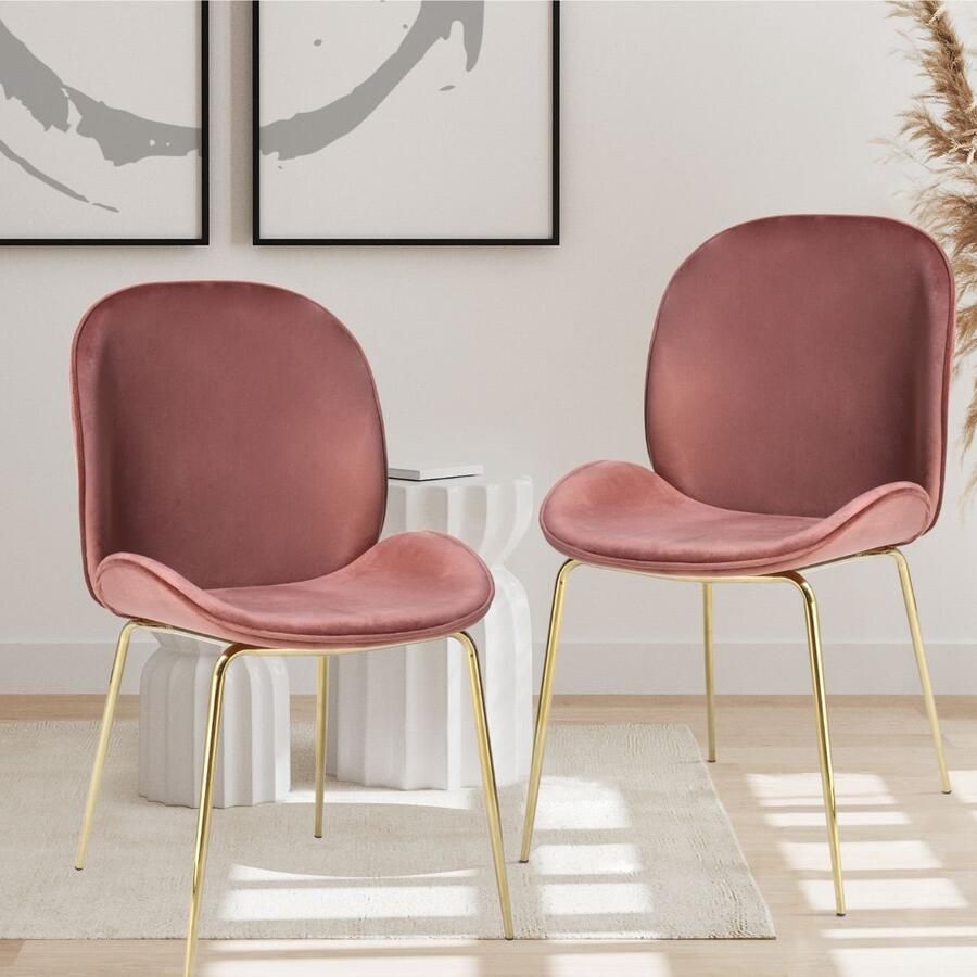 Floraya Set 2 eetkamerstoelen Charlize Roze Goud Velours 51x63x80cm (LxBxH) Draagkracht 100KG