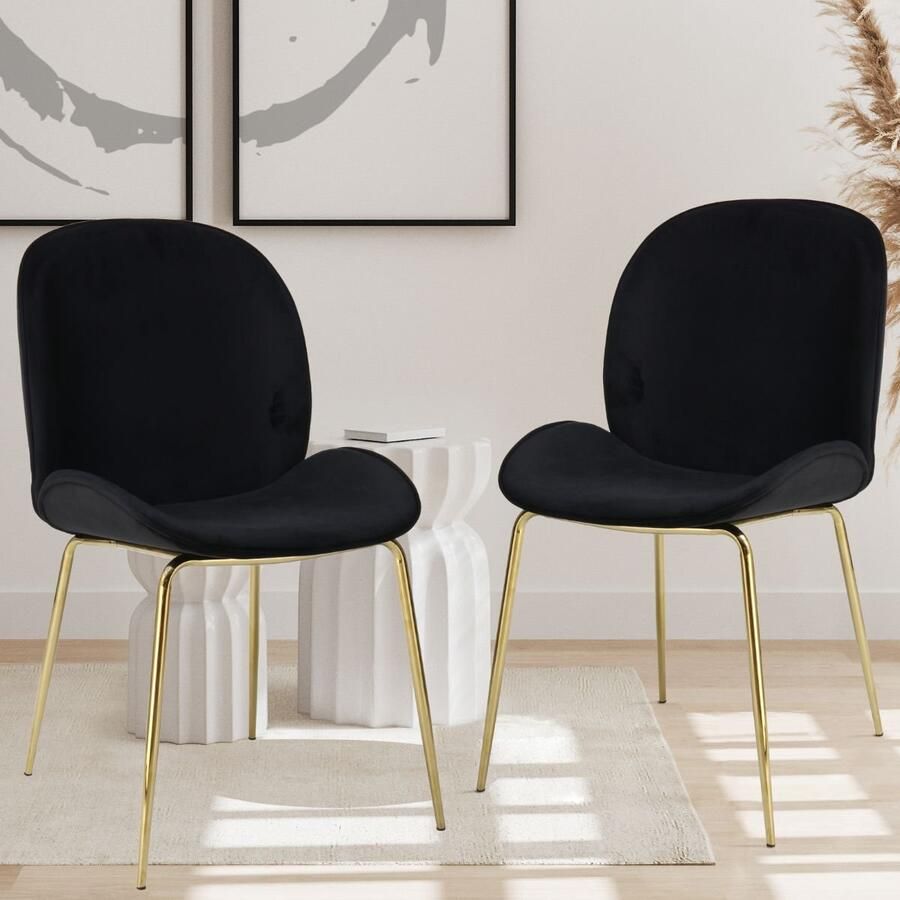 Floraya Set 2 eetkamerstoelen Charlize Zwart Goud Velours 51x63x80cm (LxBxH) Draagkracht 100KG