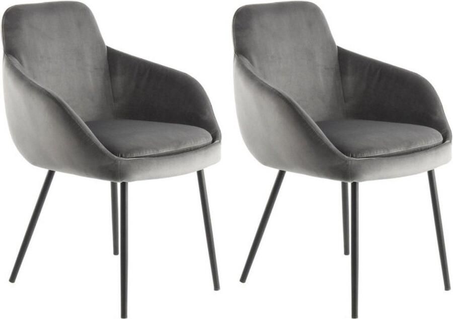 Floraya Set 2 eetkamerstoelen Cobain Grijs Velours 61x60 5x81 cm (LxBxH) Maximaal draagvermogen 120KG - Foto 6
