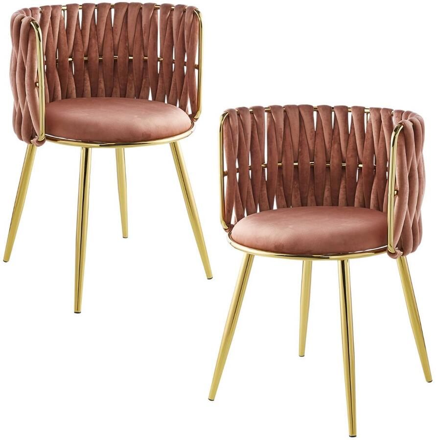 Floraya Set 2 eetkamerstoelen Melly Roze Goud 53x57x85 cm Velours (LxBxH)Draagkracht 150KG Design
