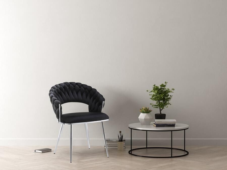 Floraya Set 2 fluwelen eetkamerstoelen Elegance Zwart Zilver 61x61x82cm (LxBxH) Draagvermogen 150KG - Foto 7
