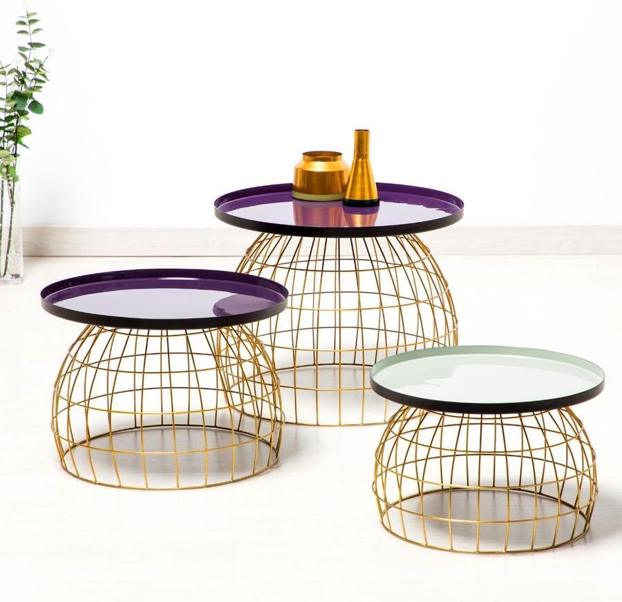 Floraya Set 3 bijzettafels Laudatio Lila Violet Lichtgrijs 40x40x26 cm + 45x45x32 cm + 50x50x42 cm (LxBxH)