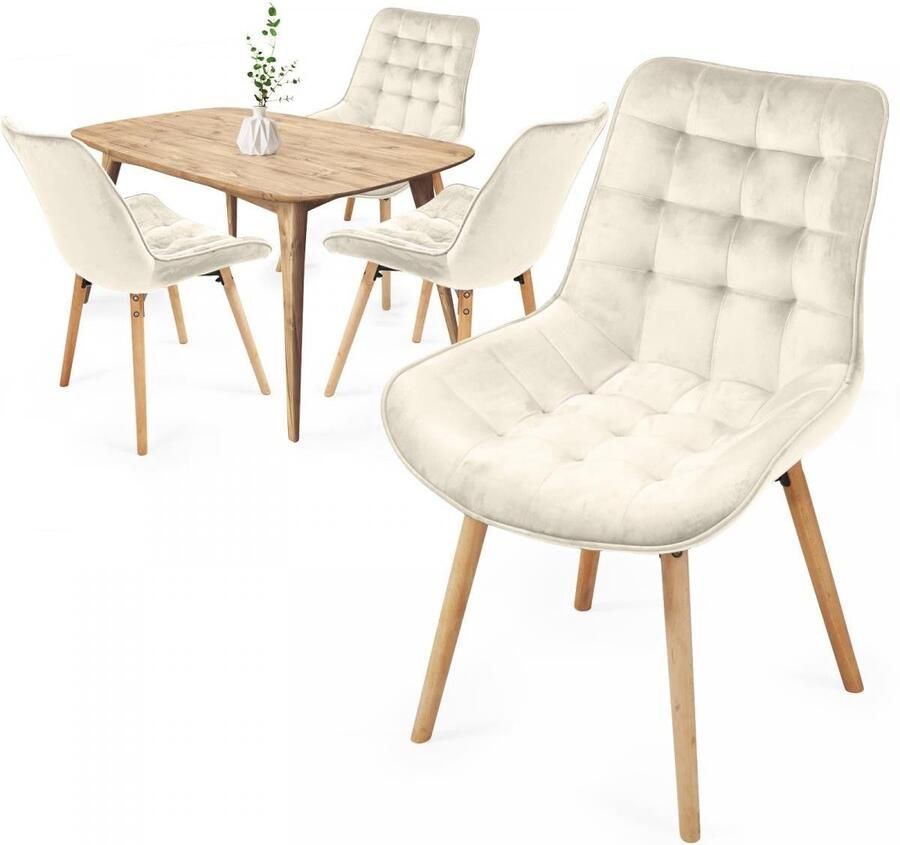 Floraya Set 4 eetkamerstoelen Beige Fluweel Japandi Style 54x59 5x84 cm (BxDxH) Geschikt tot 150KG